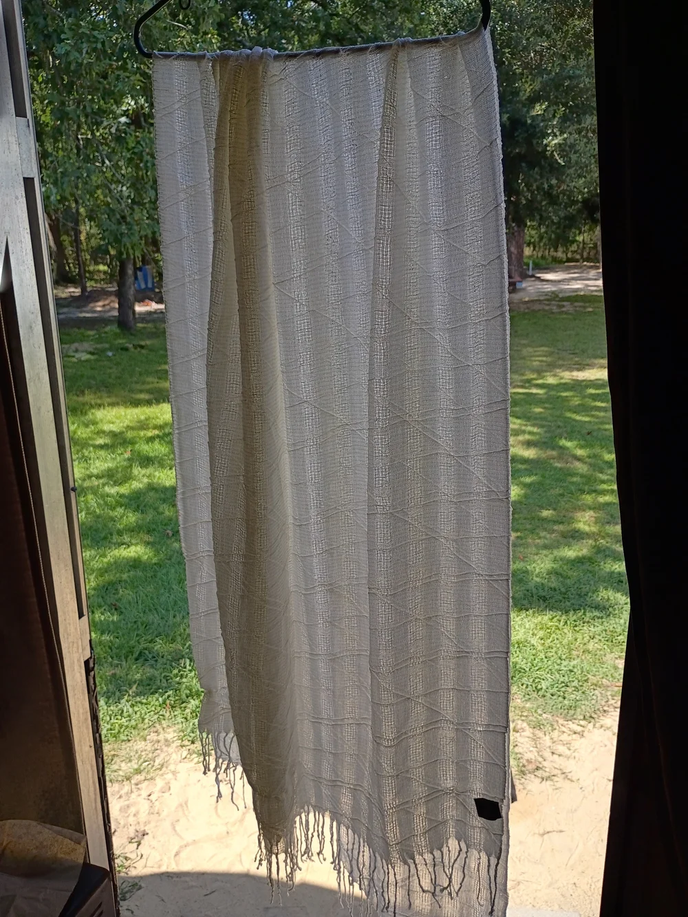 Light Cream Woven Scarf with Fringe